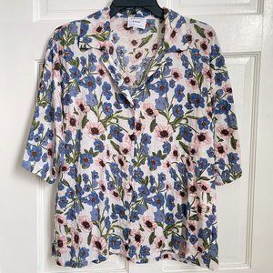 SABO Button Up Floral Shirt White Blue Pink Down Collared AUS Short Sleeve XS